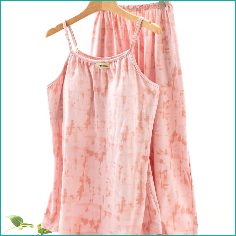 Tie-Dye lounge Set built-in Padded Camisole and Flowy Wide-Leg Pant - Pink