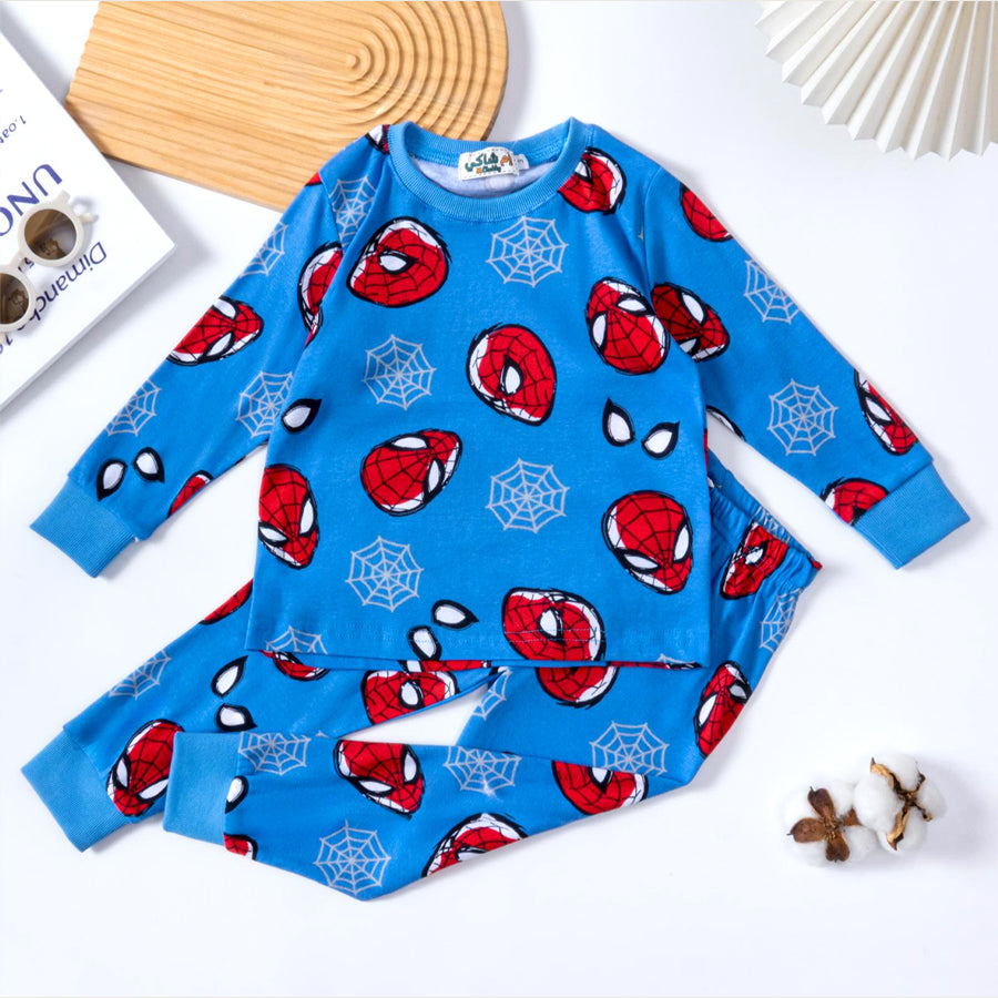 Spiderman Web Boys Full Sleeves Pajama Set - Blue