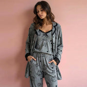 Hello Kitty Ladies 3 Pcs Pajama Set - Dark Grey