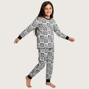 Floral Checks Girls Full Sleeves Pajama Set - White