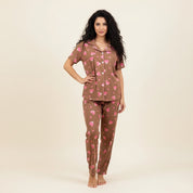 Love Ladies Half Sleeves Pajama Set Lycra Fine Material -  Brown