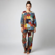 Designer Ladies Linen Pajama Loungewear - Multicolor