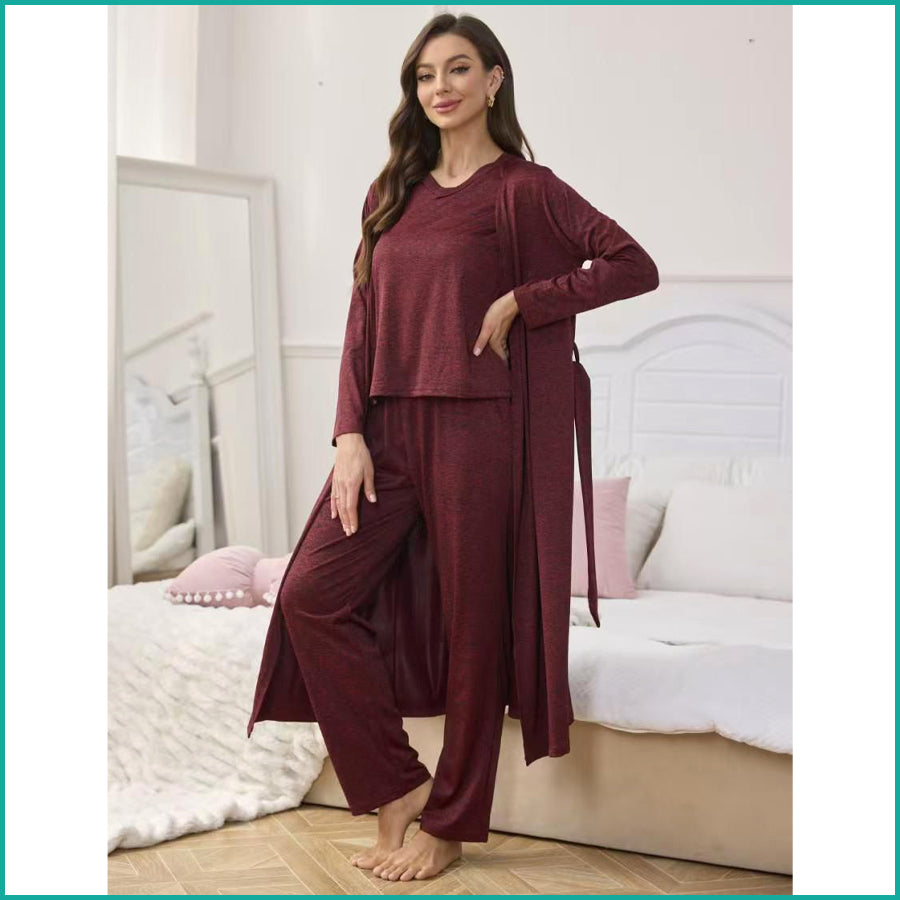 Plain Ladies Loungewear 3 Pcs Set - Maroon