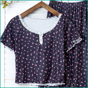 Mini Floral Ladies Loungewear Pajama Set - Navy