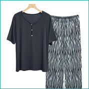 Plain Strips Ladies Pajama Set - Grey