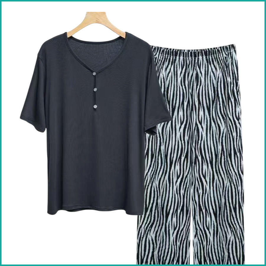Plain Strips Ladies Pajama Set - Grey