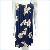 Floral Ladies Halfer Linen Cotton - Navy Blue -Free Size
