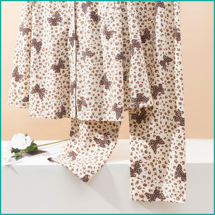 Short Bow Full Sleeves Pajama Set Fine Material - Cream