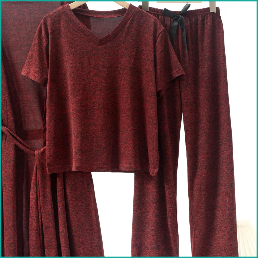 Plain Ladies Loungewear 3 Pcs Set - Maroon