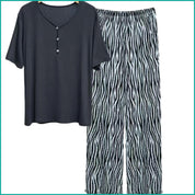 Plain Strips Ladies Pajama Set - Grey