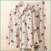 Short Bow Full Sleeves Pajama Set Fine Material - Cream
