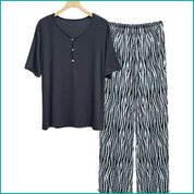 Plain Strips Ladies Pajama Set - Grey