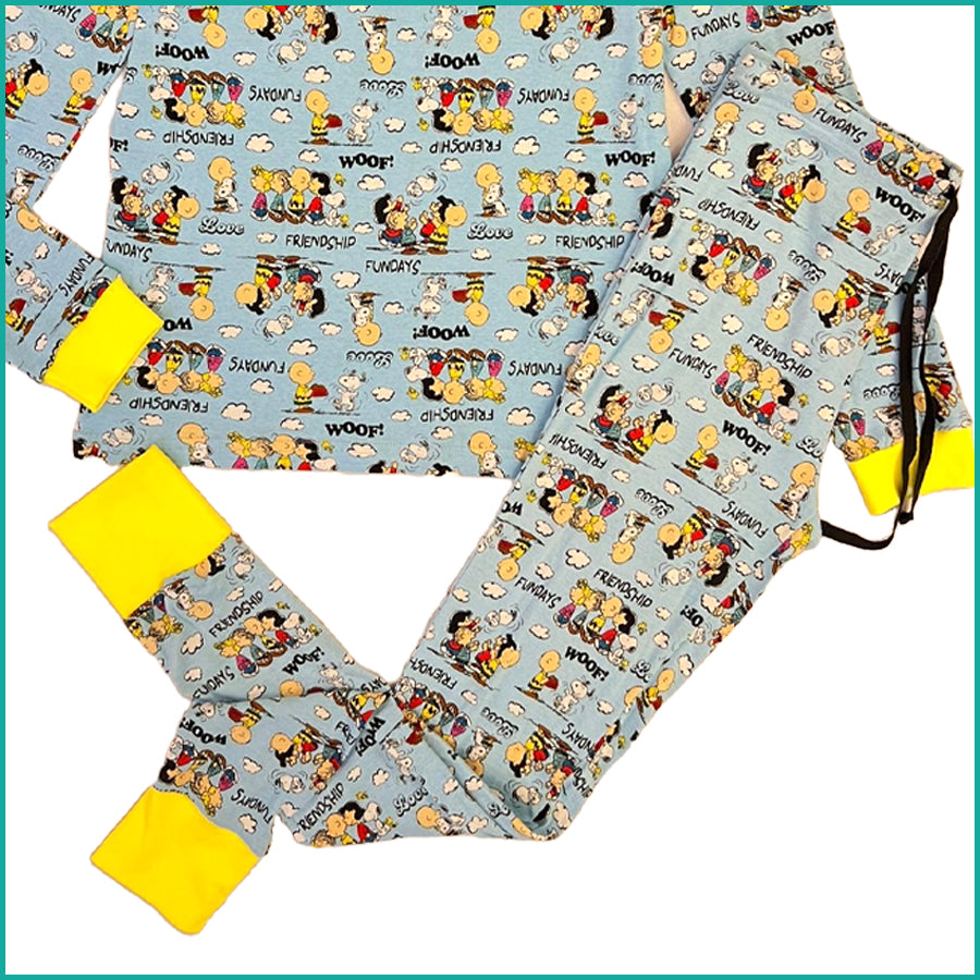 Snoopy Friends Ladies Cotton Pajama Set - Blue