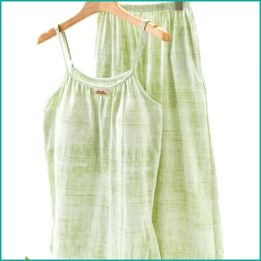 Tie-Dye lounge Set built-in Padded Camisole and Flowy Wide-Leg Pant - Light Green