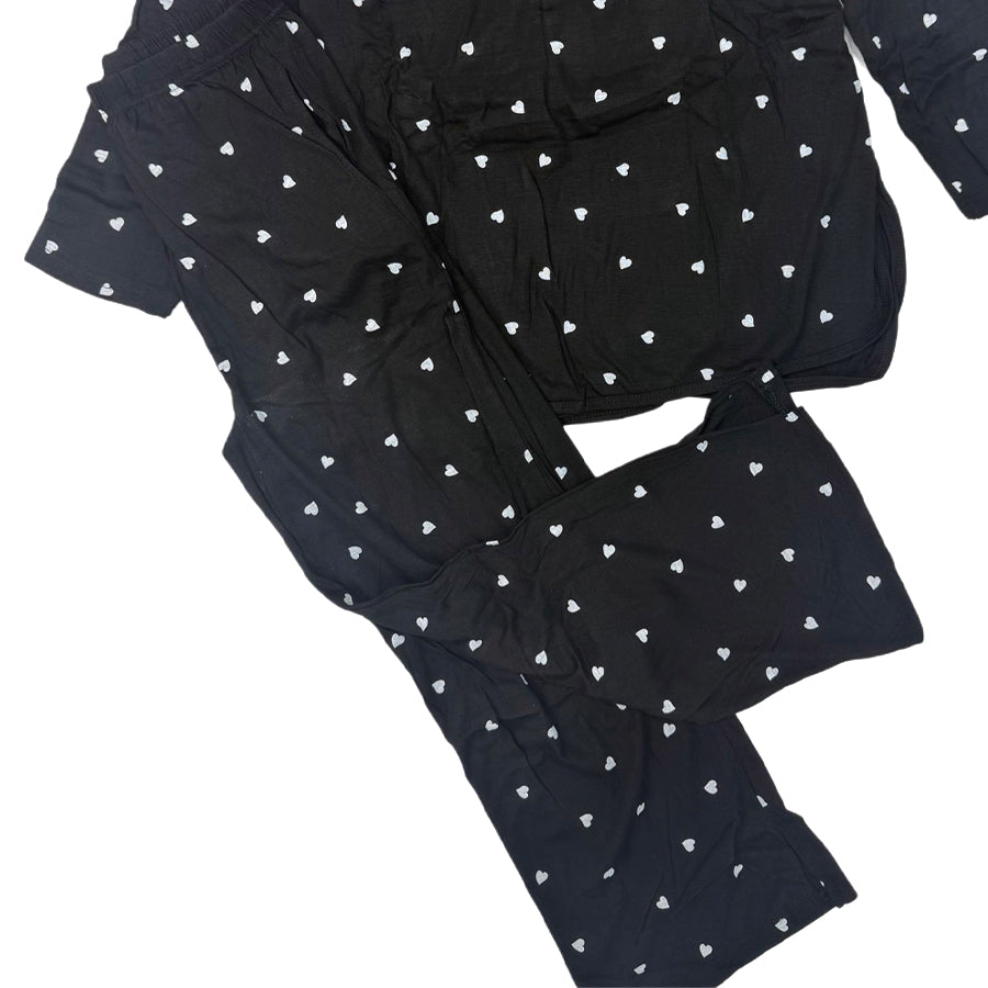 Heart Love Ladies Cotton Lycra Loungewear - Black