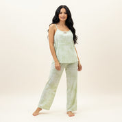 Tie-Dye lounge Set built-in Padded Camisole and Flowy Wide-Leg Pant - Light Green