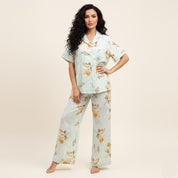 Butterfly Ladies Linen Material Pajama Set - Blue