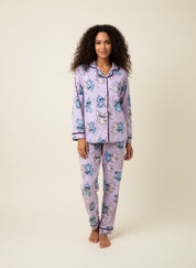 Lilo Stitch Ladies Cotton Front Open Pajama Set - Purple