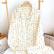 Color Mini Heart Ladies Front Open Pajama Set - White