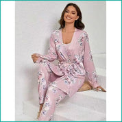 Floral Ladies Loungewear 3 Pcs Set - Pink