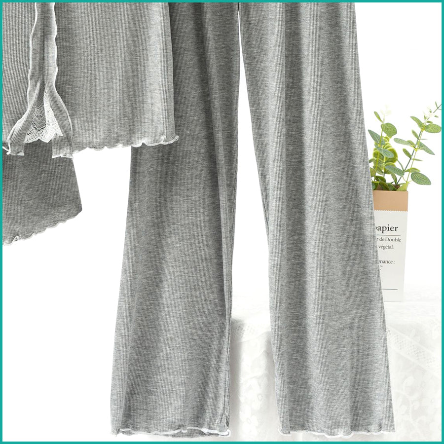 Bow Ladies 3 Pcs Set Loungewear Pajama Set - Grey