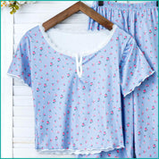 Mini Floral Ladies Loungewear Pajama Set - Sky Blue