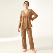 All Bow Ladies Pajama Set - Brown