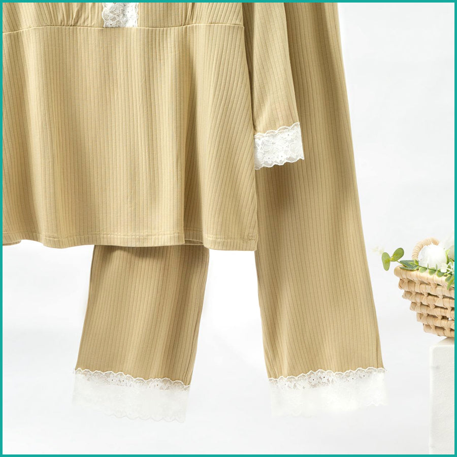 Ladies Loungewear with a Touch of Lace - Camel Cream