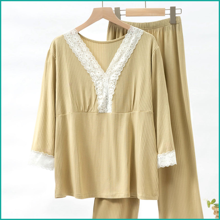 Ladies Loungewear with a Touch of Lace - Camel Cream