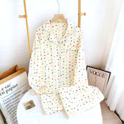 Color Mini Heart Ladies Front Open Pajama Set - White