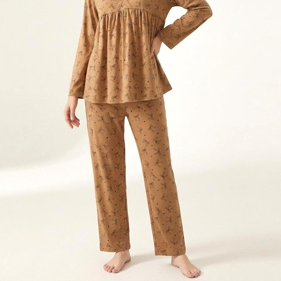 All Bow Ladies Pajama Set - Brown