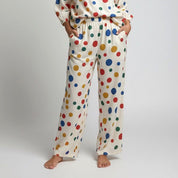 Colorful Dots Ladies Linen Pajama Loungewear - White