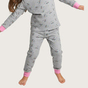 Mini Floral Girls Full Sleeves Pajama Set - Grey