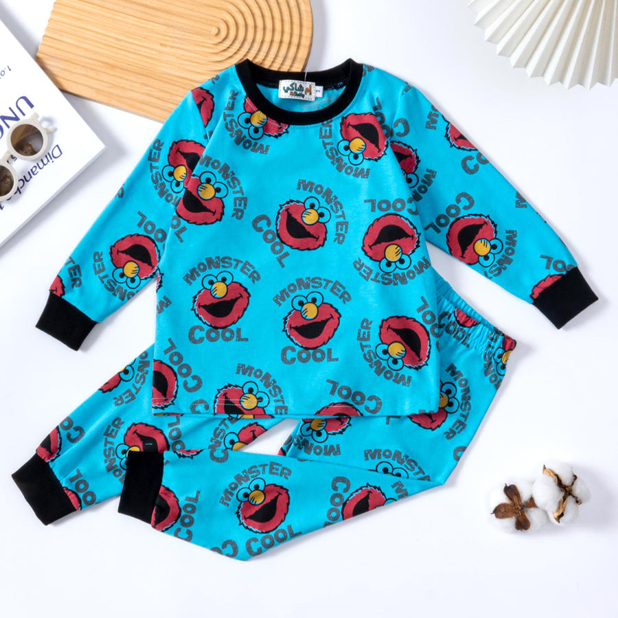 Monster Cool Boys Full Sleeves Pajama Set - Blue