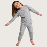 Mini Floral Girls Full Sleeves Pajama Set - Grey