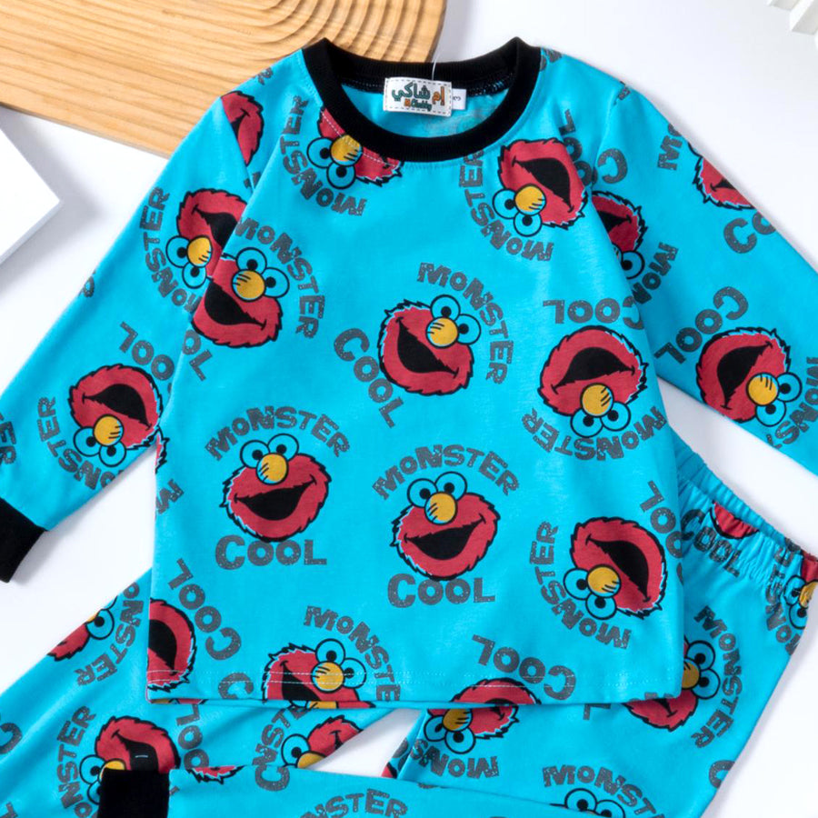 Monster Cool Boys Full Sleeves Pajama Set - Blue
