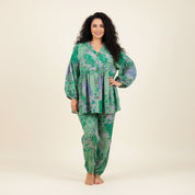 Floral Heart Ladies Full Sleeves Pajama Set Viscos Fine Material  - Green