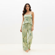 Tie-Dye lounge Set built-in Padded Camisole and Flowy Wide-Leg Pant - Green