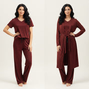 Plain Ladies Loungewear 3 Pcs Set - Maroon