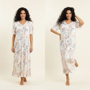Ladies Cotton Nightgown with Lace Neckline - Cream