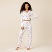 Light Rose Ladies Pajama Set Crop T-Shirt - White