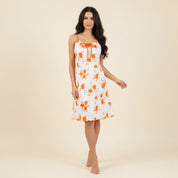 Brown Floral Ladies Cotton Stretch Material Nightwear - White