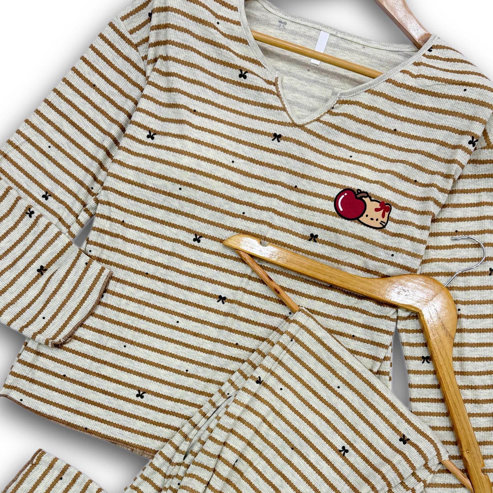 Kitty Ladies Cotton Pajama-Beige