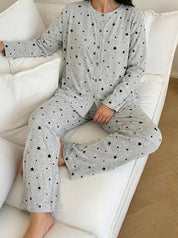 Stars Ladies Cotton Loungwear Set-Grey
