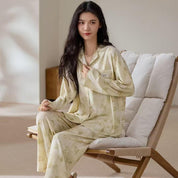 Petals Print Ladies Satin Front Open Loungewear Set