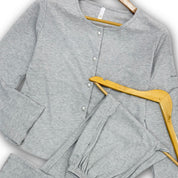 Ladies Cotton Front Open Loungwear Set-Grey