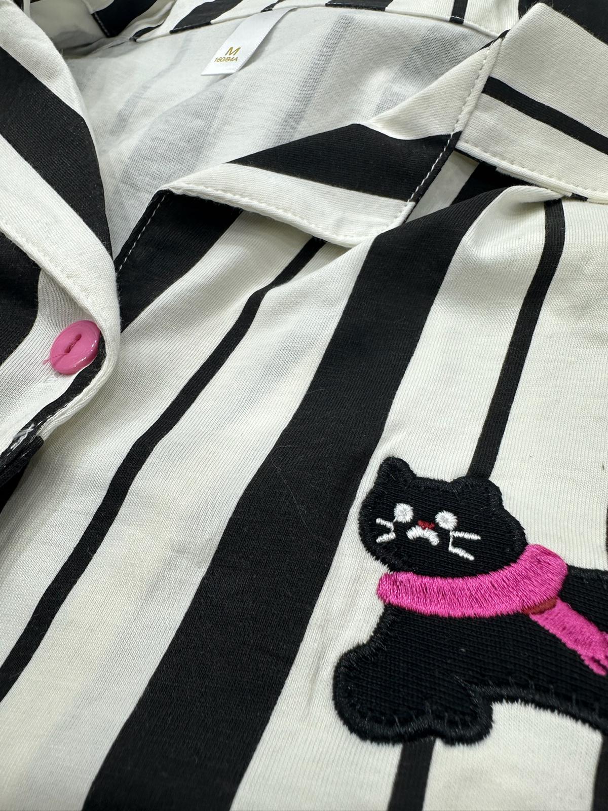 Cute Kitty Ladies Front Open Loungwear Set