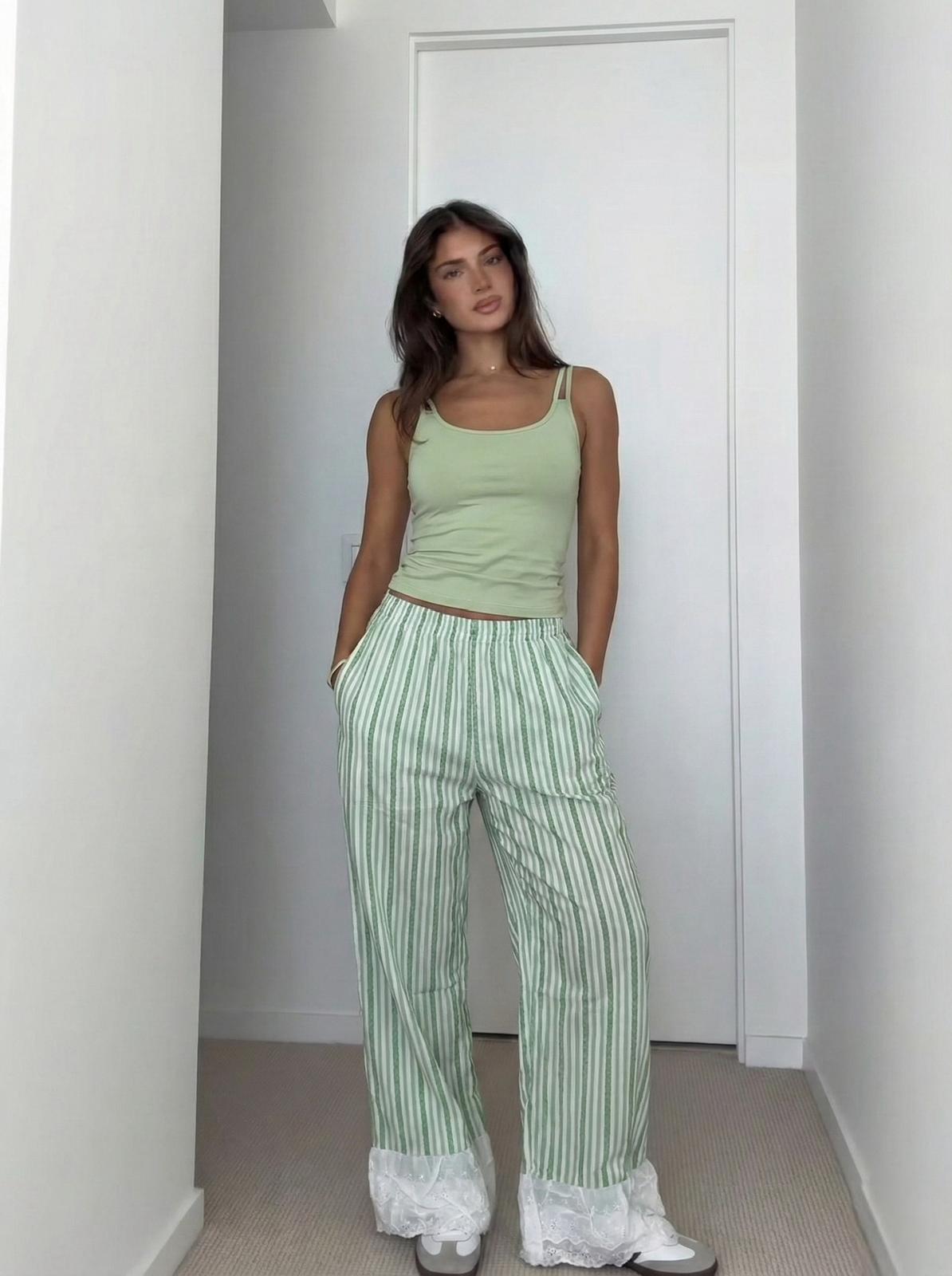 Ladies Striped Cotton Lounge Pants – Elastic Waist Casual