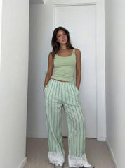 Ladies Striped Cotton Lounge Pants – Elastic Waist Casual