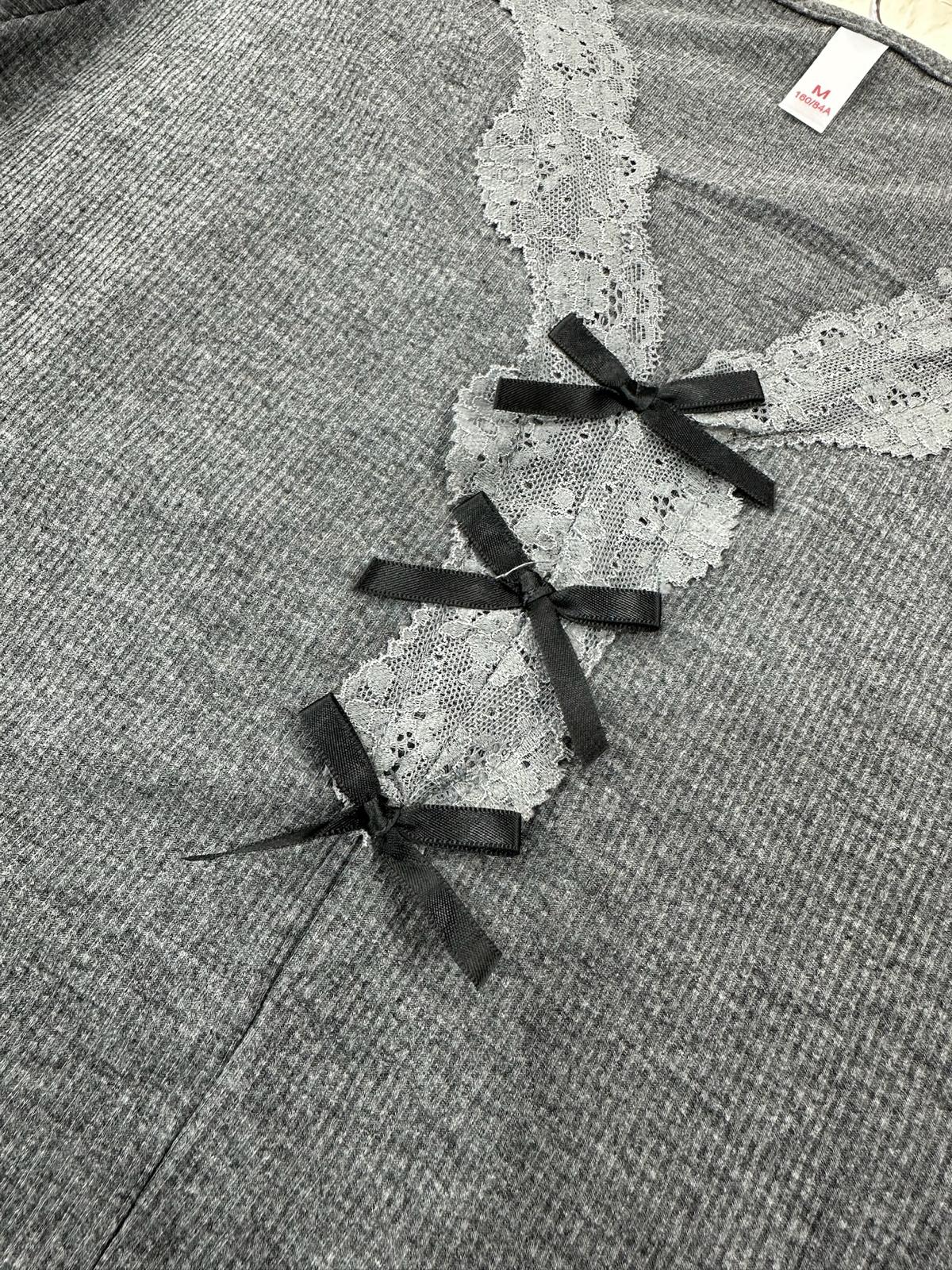 Ladies Ribbed Pajama Set – Long Sleeve Lace Trim Lounge Wear